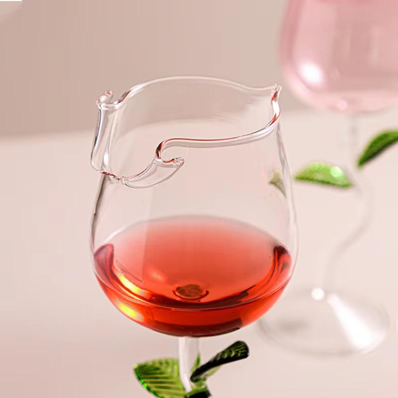 Pink Rose Shape Wine Glasses 150/280ml Lead-Free Lightweight Luxury Transparent Goblet Champagne Cup for Wedding Party