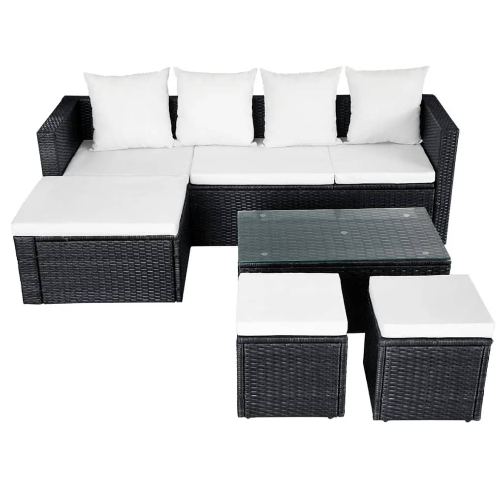 4 piece Garden Lounge Set with Cushions Poly Rattan Black