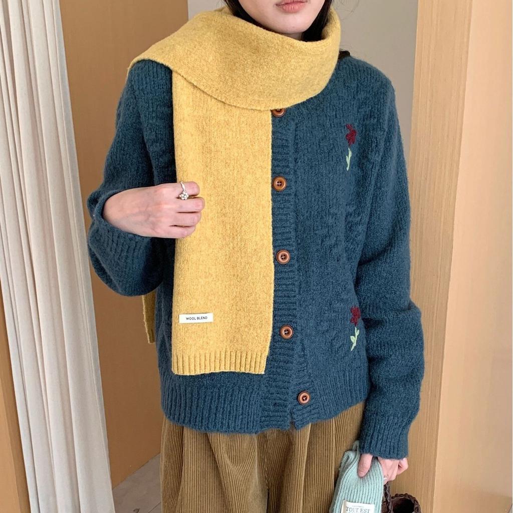 New Style Wool Blended Winter Scarf for Women Solid Color Knitted Korean Style Fresh  Sweet Fashionable and Versatile Warm Scarf