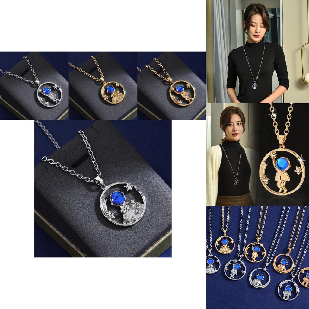 Unique Titanium Steel Astronaut Long Necklace For Women Couples Distinctive Pendant