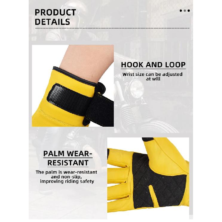 Retro Winter Motorcycle Leather Gloves with Certified Lined with Fleece for Warmth Protective Anti-fall Touch Motocross Gloves