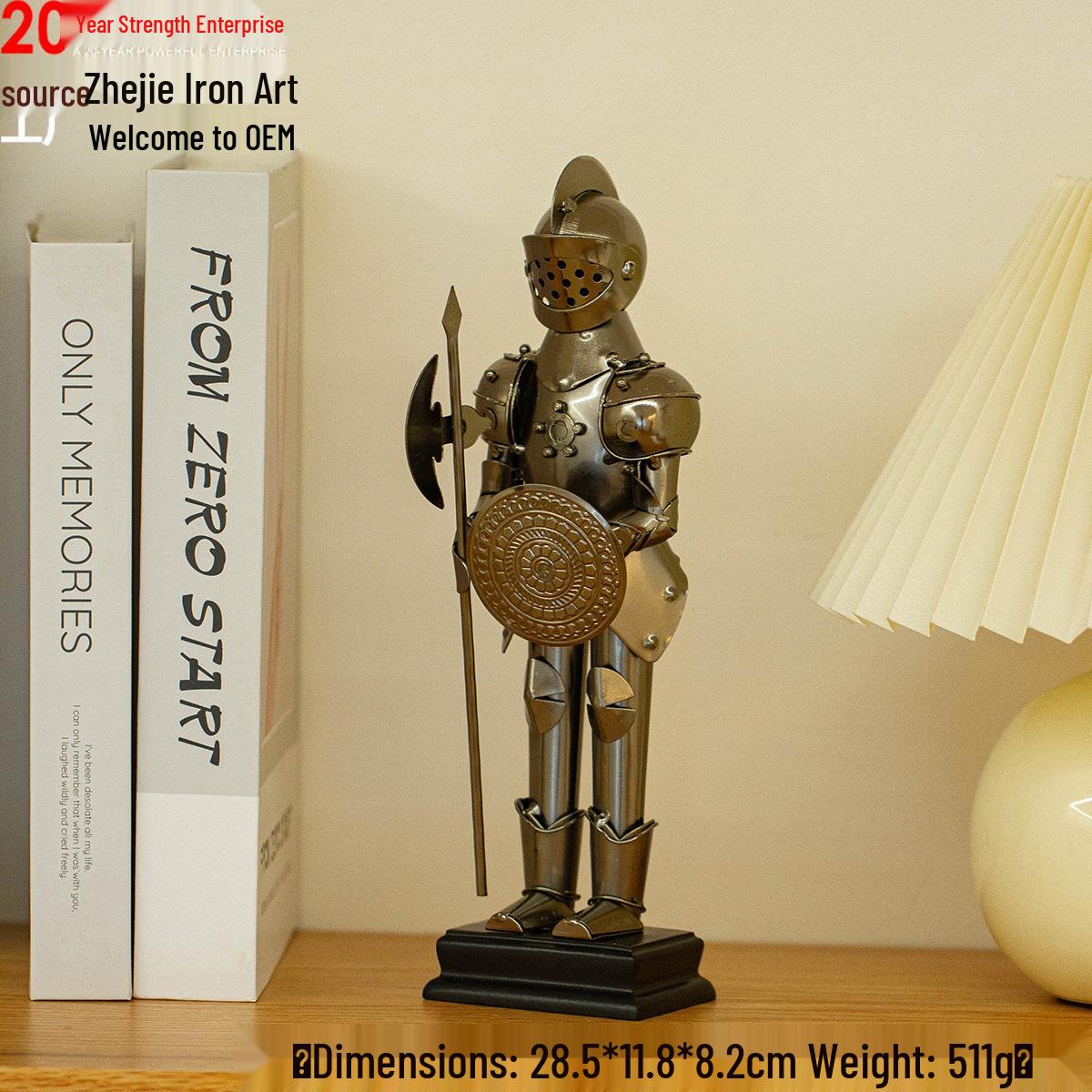 European Style Metal Iron Art Warrior Decor with Armor and Weapons