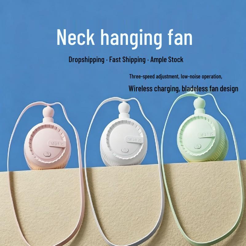USB Rechargeable Neck-Hanging Mini Fan with Silicone Strap - Portable Summer Cooling Solution