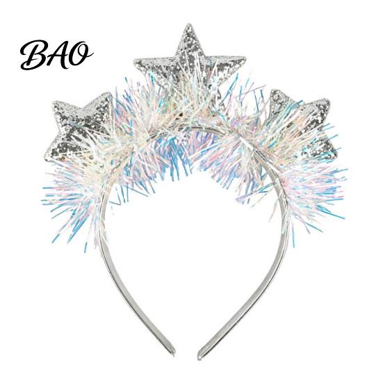 Comfortable Non Slip Headband Star with Sparkly Sequins, 3D Glitter Crown Hair Hoop Decorative Headwear for Wedding Christmas New Year Birthday, Party