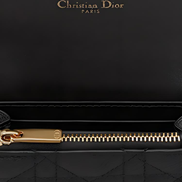 DIOR Caro Cannage Pattern Portable Soft Calfskin Card Holder Wallet Mini Women's Black