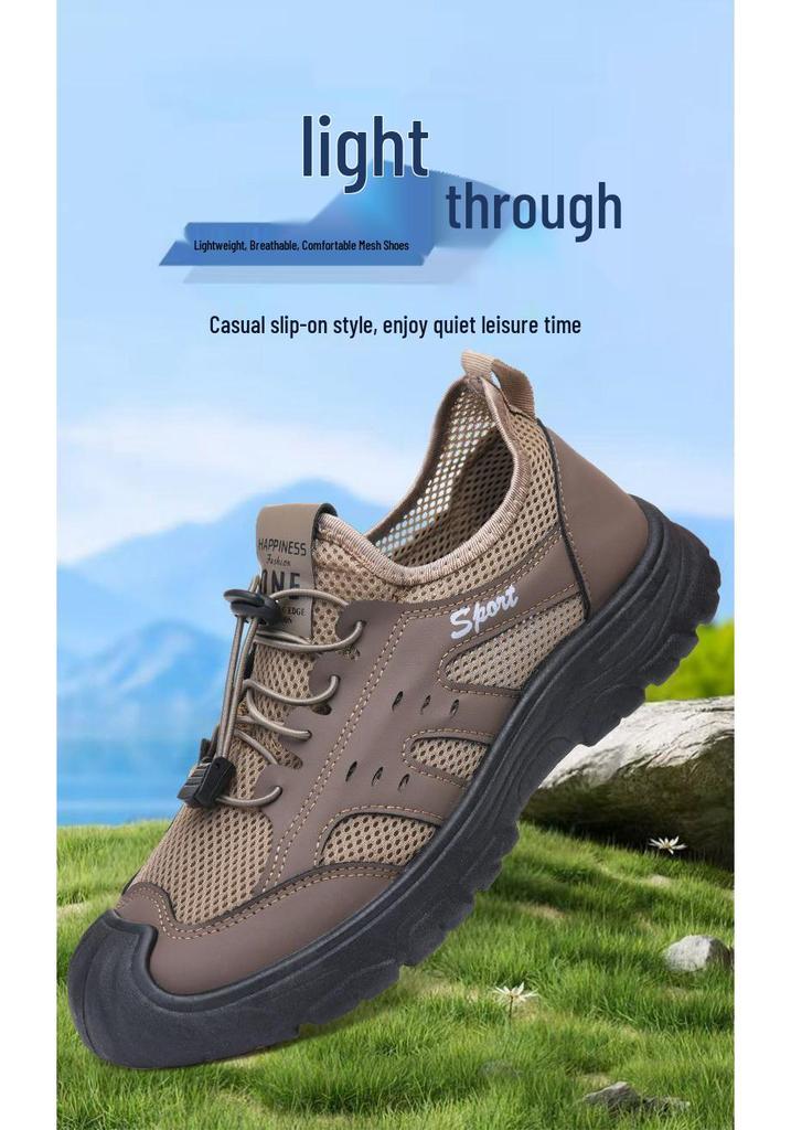 Men's Summer Breathable Mesh Shoes, Soft Sole, Non-slip, Comfortable Hiking and Casual Sports Shoes.