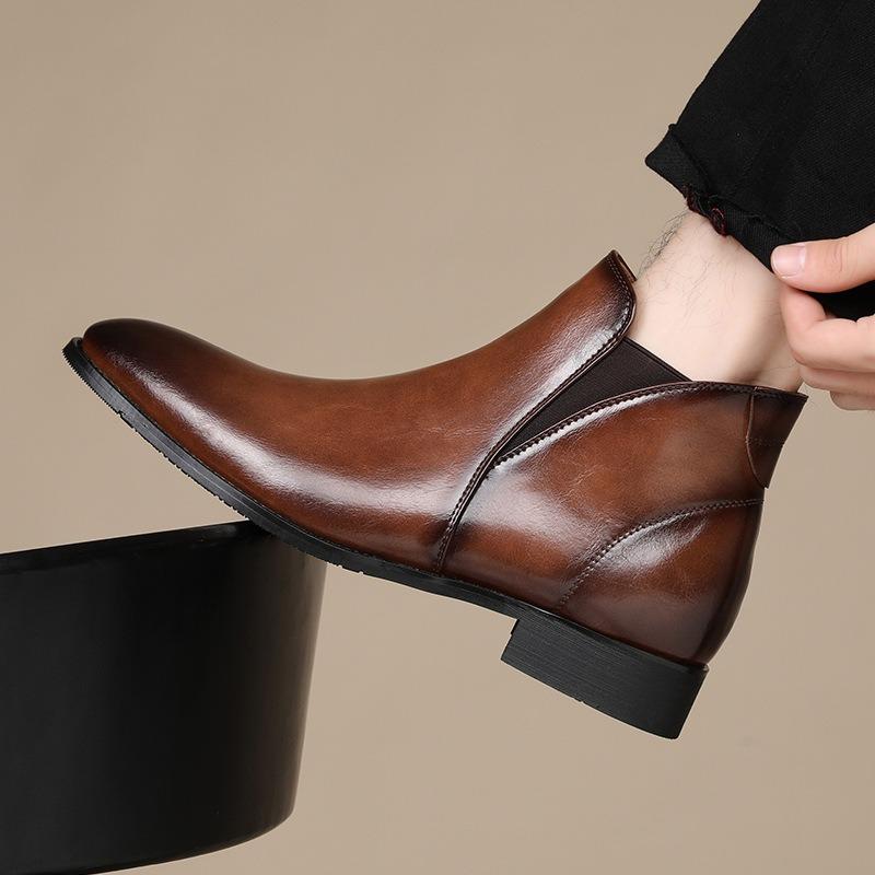Men's Chelsea Boots Fashion British Style Short Boot Luxury High-Top Leather Boots for Men Business Men Dress Boots Botas Hombre