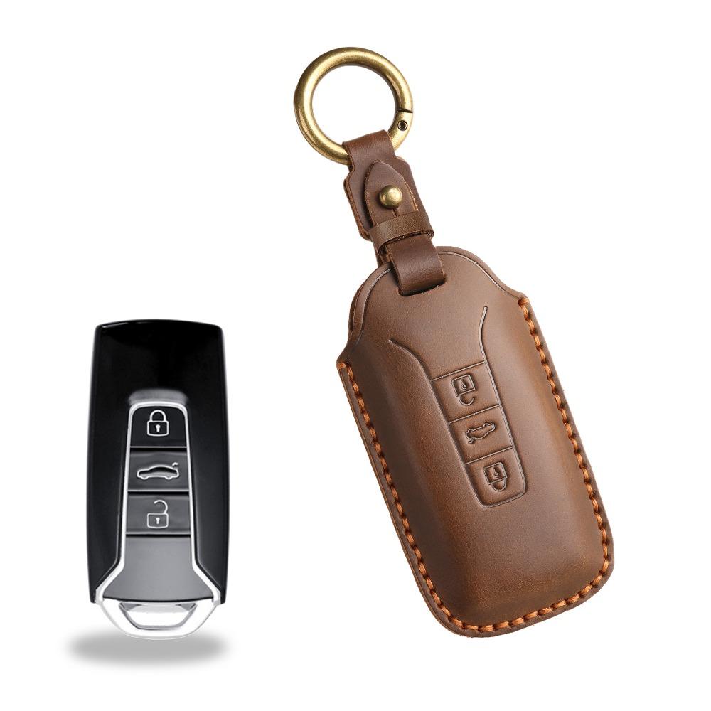 Handmade Leather Vintage Key Cover for VW Touareg with Stitching Custom Key Case