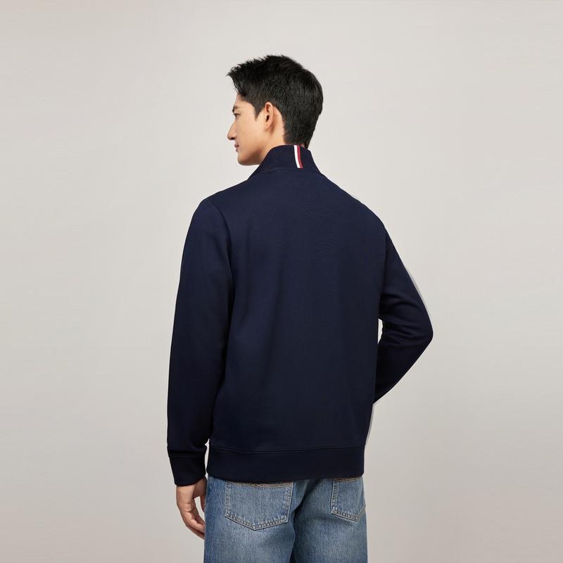 Tommy Hilfiger Sports Sun Protection Casual Embroidered Stand Collar Heavyweight Cardigan Sweatshirt Men sweatshirt Navy-Blue MW0MW36246