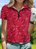 2026 European and American style spring and summer new casual sports fashion PoloT-shirt digital printing V-neck zipper shirt top
