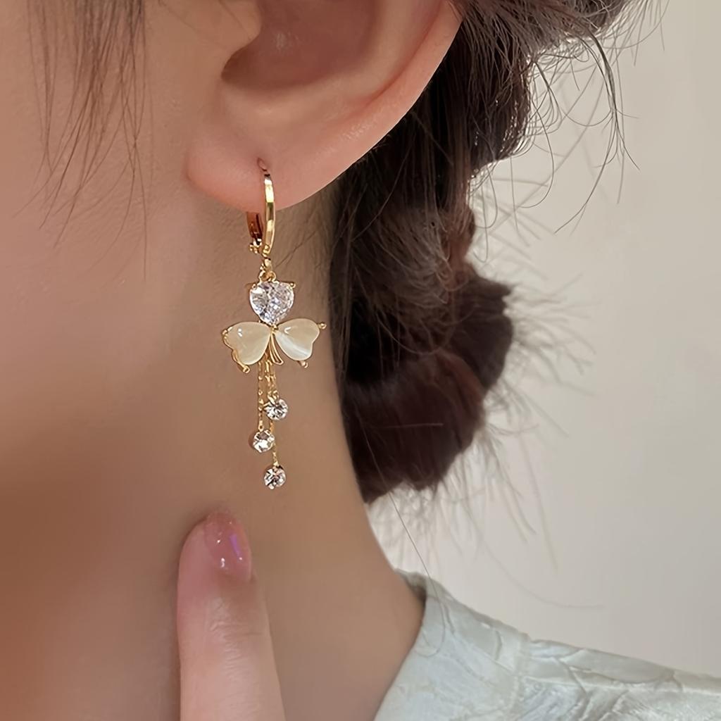 Elegant Luxurious Glass Tassel Drop Earrings with Floral Inlay, Women's Daily Party Banquet Holiday Gift