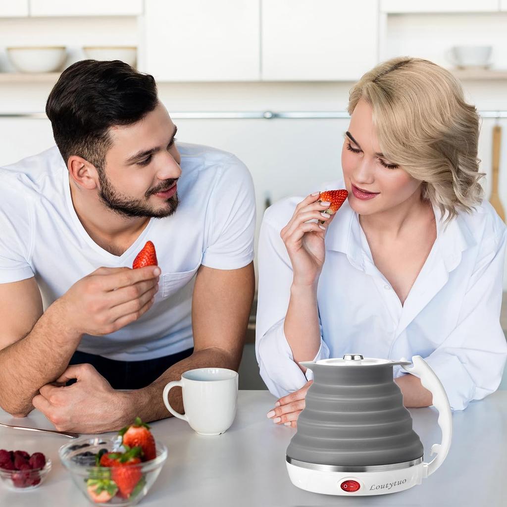 100V Ultrathin Foldable Travel Electric 555ml Portable Foldable Hot and Boiling Water Kettle with Detachable Power Japanese JP Silicone Kettle, Cord,