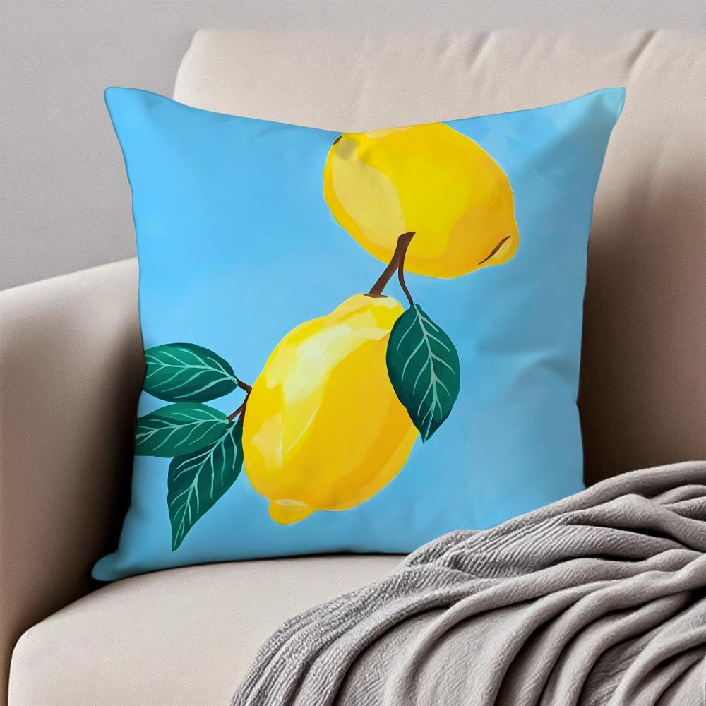 Blue  toned Watercolor Lemon Cushion Cover Pillowcase Antidustmite Invisible Zipper Short Plush Sofa Cushion