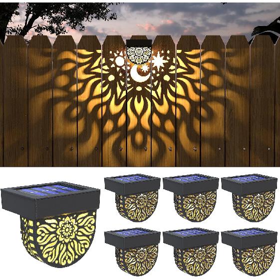 Solar Fence Lights 6 Pack Solar Deck Lights Waterproof LED Solar Powered Step Lights Wall Lights Outdoor Decorations Warm Yellow Light Decorative
