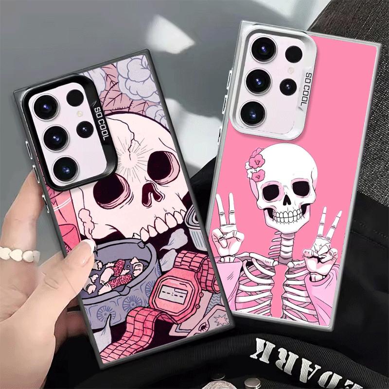 Pink Style Skull Witch Soft Phone Case for Samsung Galaxy S24 S25 FE S26 Edge S23 Ultra S22 Plus S21 + Shockproof Cover Back She