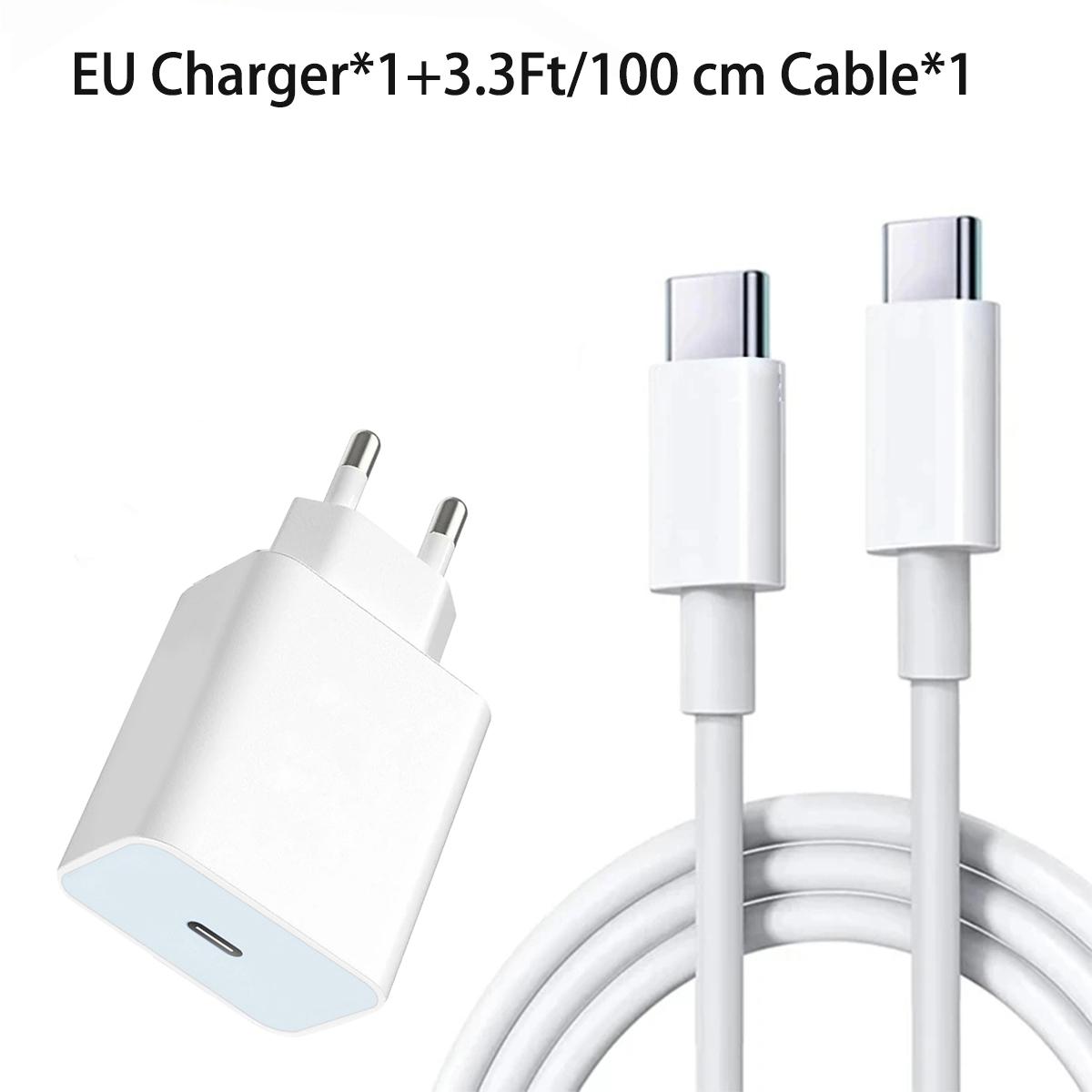 

PD 20W быстрое зарядное устройство комплект EU вилка для iPhone 15 Pro Max Plus Xiaomi Samsung 3.3FT USB C на Type C кабель быстрой зарядки комплект 1pcs charger set