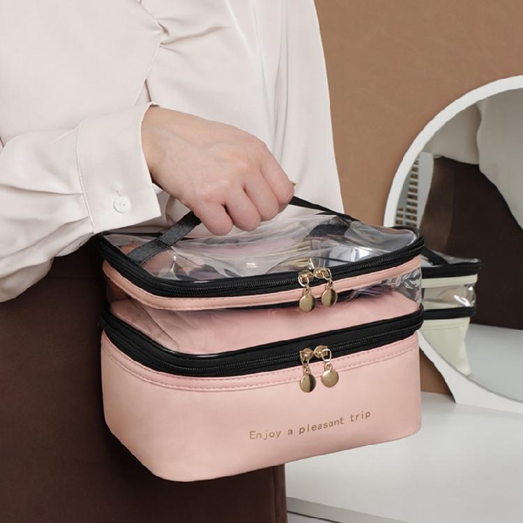 Portable Beauty Storage Case Elegant Make Up Organizers with Double Layer Convenience for Students and Travellers