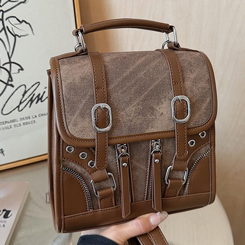 Retro Contrasting Color Commuter Tote Bag Women's Autumn New High-value Casual and Fashionable Shoulder Backpack