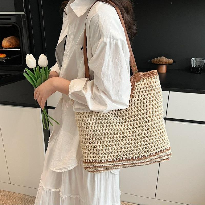 Large Capacity Hand-woven Bag Women's New Versatile Straw Woven Bag Leisure Vacation Shoulder Beach Tote Bag