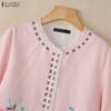 ZANZEA Women Casual Round Neck Loose Short Sleeve Floral Blouse