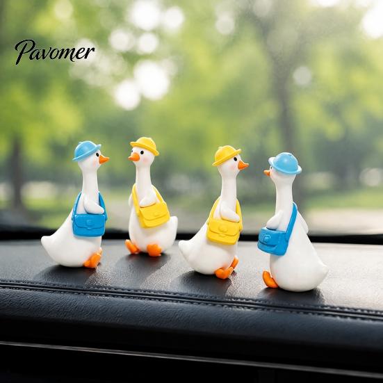 Holiday Decorations for Home 4Pcs Mini Goose Figurines, Miniature Geese Statues with Hat & Bag, Tiny Resin Animal Cute Room Decor Micro Landscape