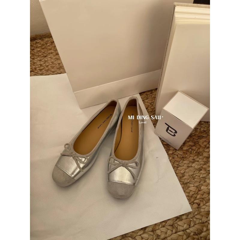 Single shoes women s new spring and summer retro ladyshoes flat shoes ballet shoes inner height-increasing women s shoes 40 серебряный 3170₽