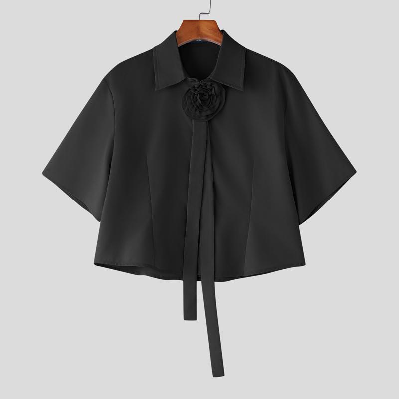 

INCERUN Мужские укороченные рубашки Повседневные свободные с цветочным принтом, завязкой на шее, короткие топы 2XL