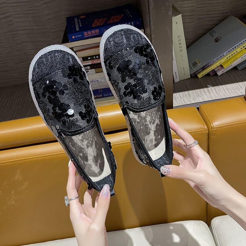Sommer Pailletten Mesh Atmungsaktive Slipper Schuhe für Damen Günstiger Ausverkauf Koreanischer Stil Hohe Qualität Mode Slip-on Damen Ballerinas