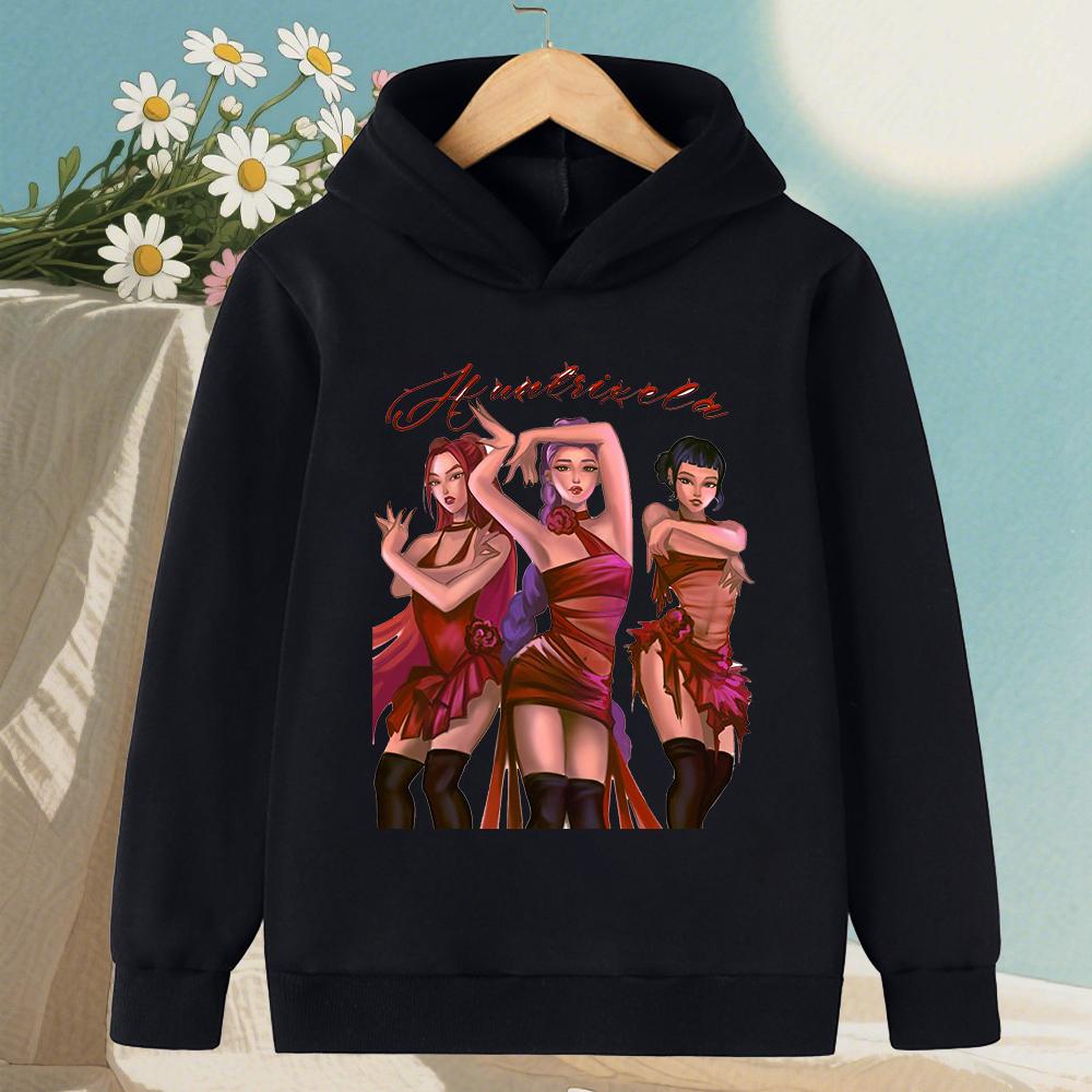 Korean KPop Demon Hunter Cartoon Girls Boy Hooded Sweatshirt Warm Children's Wave Fashion Casual Tops Casual Girls Clothing