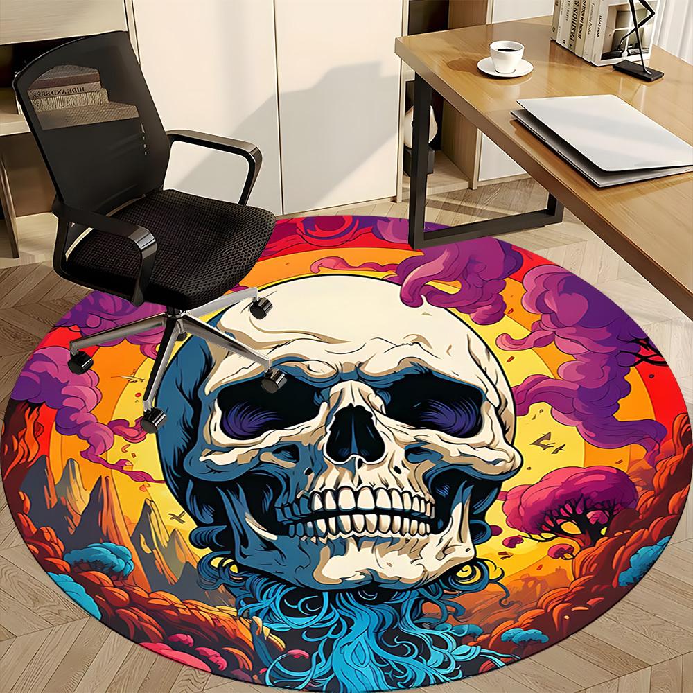 1pc Skull Landscape Office Round Area Rug, Under Office Chairs Bedroom Living Room Home Decor, Room Deco, Available in Various Sizes