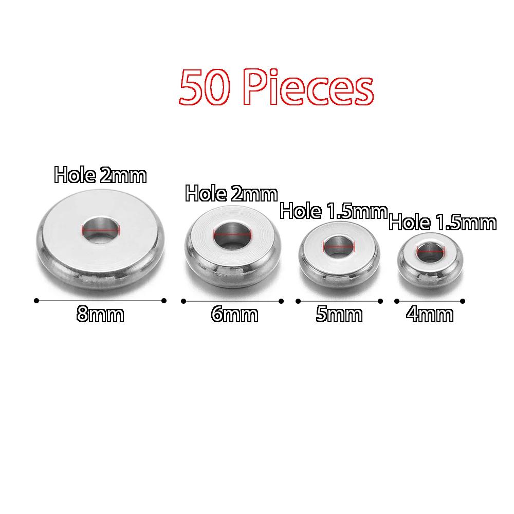 20-50Pcs Stainless Steel Round 4mm 5mm 6mm 8mm Flat Spacer Beads Loose Beads for DIY Jewelry Making Bracelet Necklaces Supplies