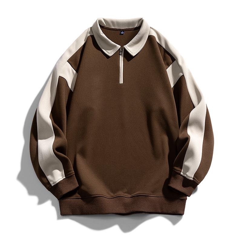 Men's Retro Color Block Lapel Zipper Hoodie - Spring/Autumn Casual Sportswear 2025