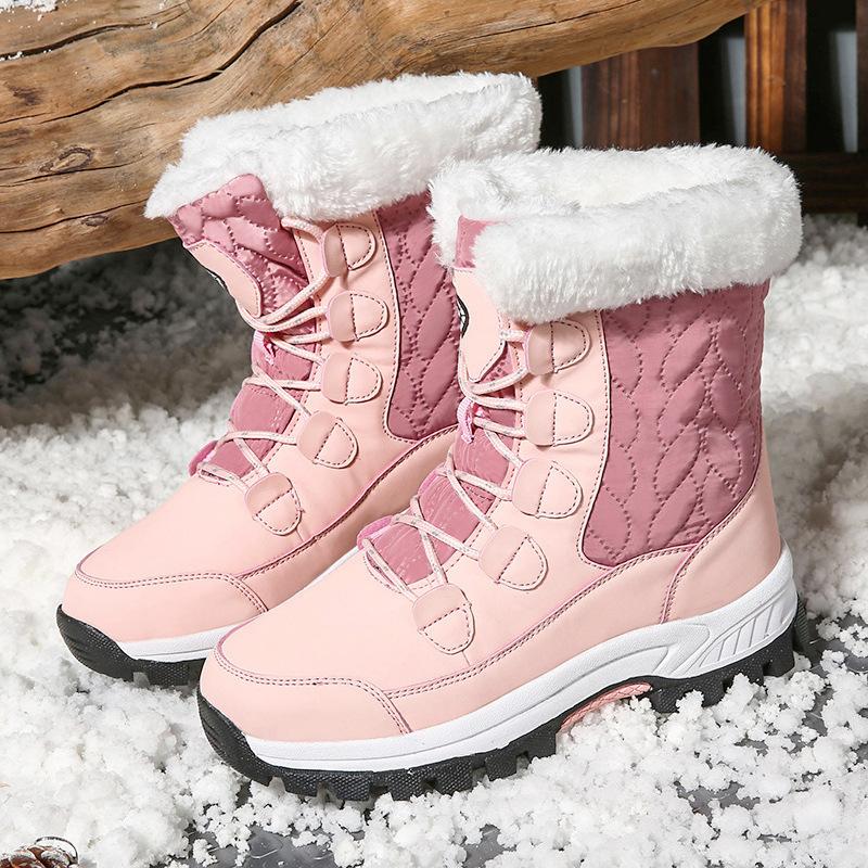 Winter new velvet warm high-top women's shoes student fashion trend medium tube snow boots outdoor cotton shoes women