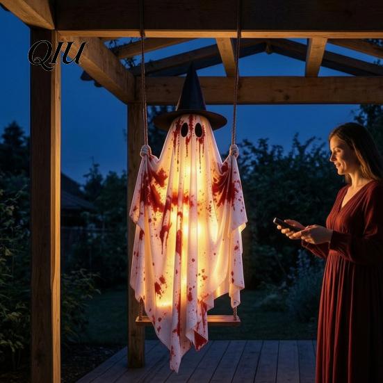 Home Office Weihnachtsbaumschmuck Hängende Schaukel Geist Halloween Dekoration, Gruselige Leuchtende Große Schwingende Rustikale Baum mit Blutstoff für Veranda
