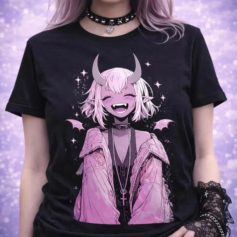 Anime Gothic Demon Girl Black T Shirt S