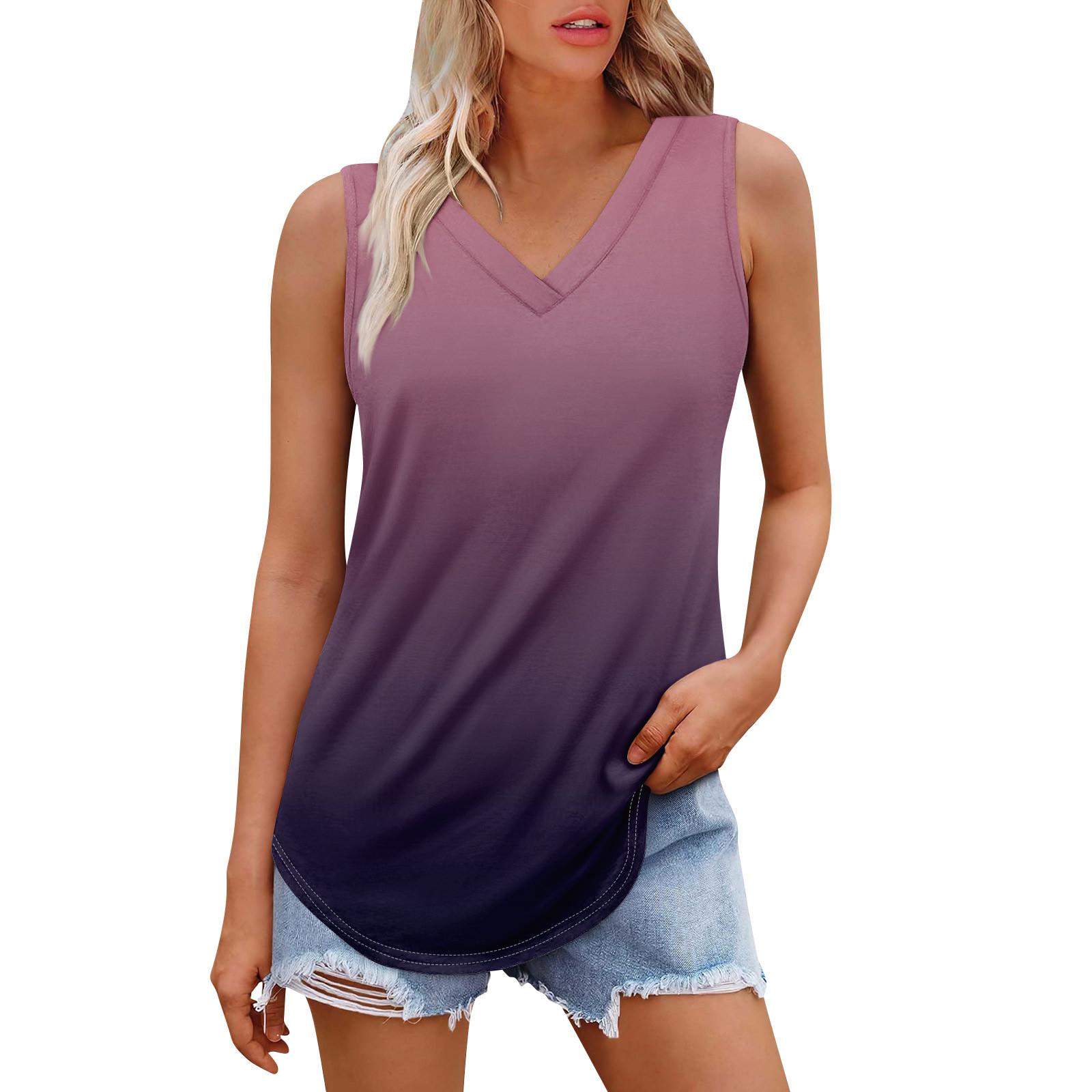 

Женская майка с V-образным вырезом и принтом, повседневная майка, свободный крой, топы без рукавов, струящиеся XL фиолетовый