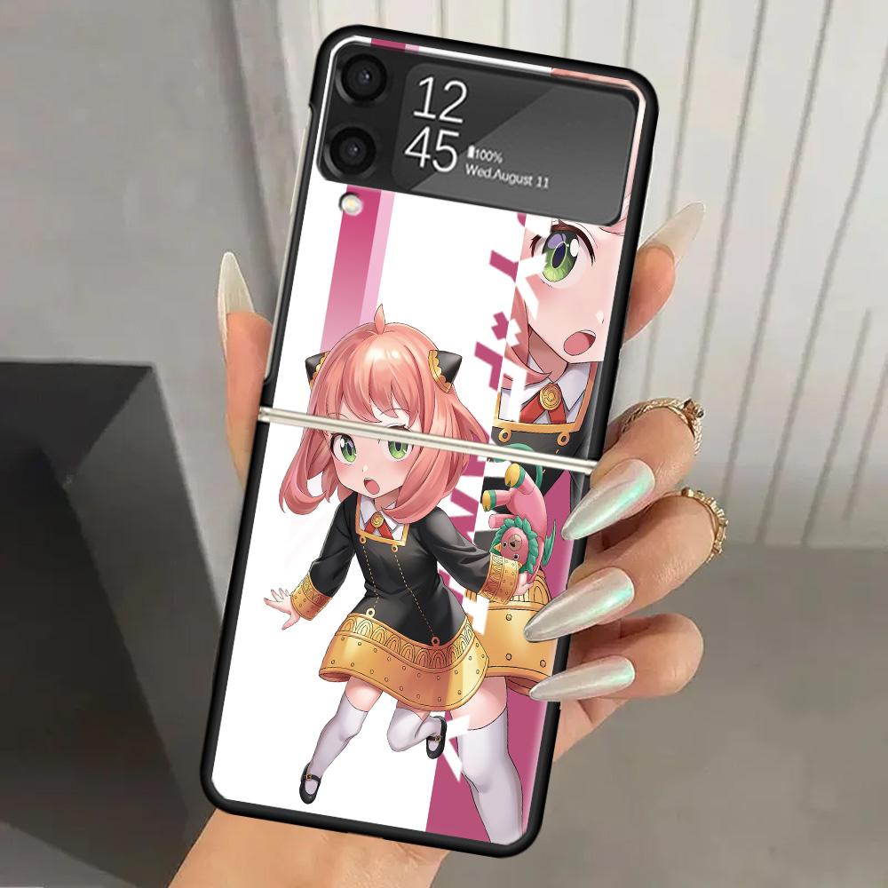 Anime Spy Family Anya Hard PC Phone Case For Samsung Galaxy Z Flip 7 6 5 4 3 Black ZFlip7 ZFlip6 Flip5 Flip4 Flip3 5G Print Cove