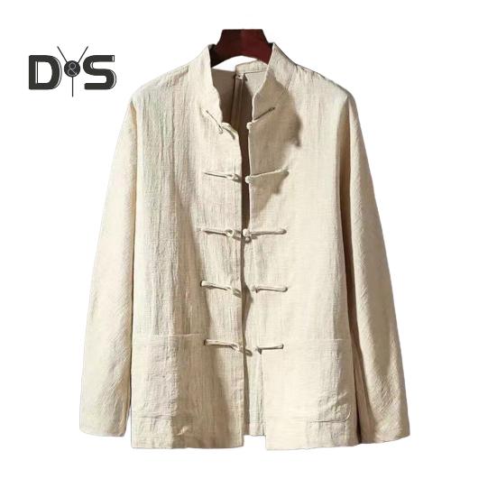 

Мужская рубашка в китайском стиле, костюм Тан, воротник-стойка, рубашка на пуговицах, однотонный топ в стиле ретро с узлом, однобортная рубашка для повседневной носки на праздниках M хаки