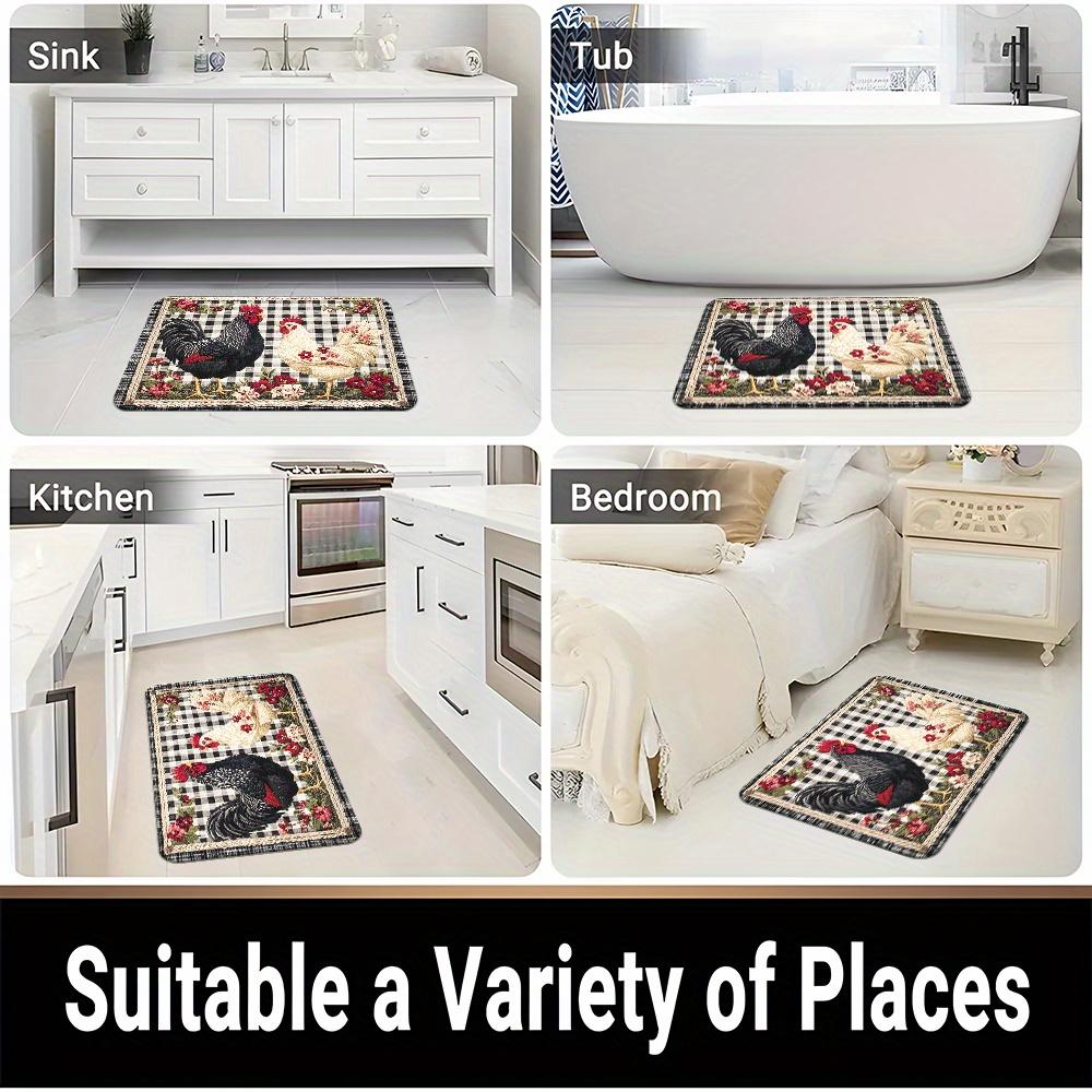 1Pcs Anti Fatigue Kitchen Rugs Rooster Print Waterproof Non-Slip Thick Cushioned Kitchen Mat Heavy Duty Comfort Standing Mat for Kitchen Bathroom