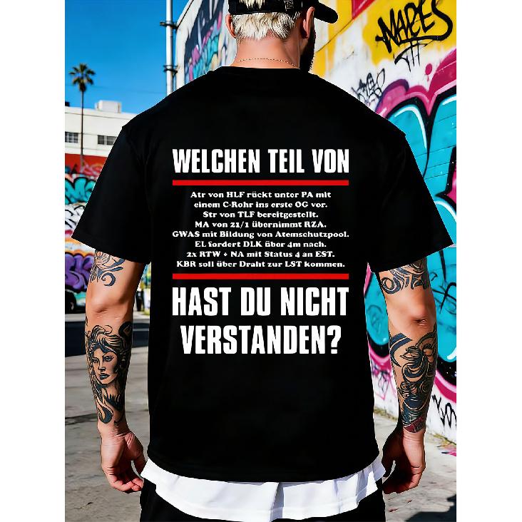 Men's T-Shirt Black Fire Department German Text And Symbols Garage Workshop Wear