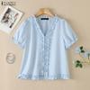 Blusa Casual da Donna con Scollo a V Tinta Unita Maniche Corte Larghe