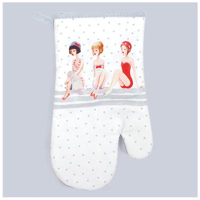 [R6548] - Γάντι κουζίνας 'Baigneuses' κόκκινο λευκό - 28x14 εκ