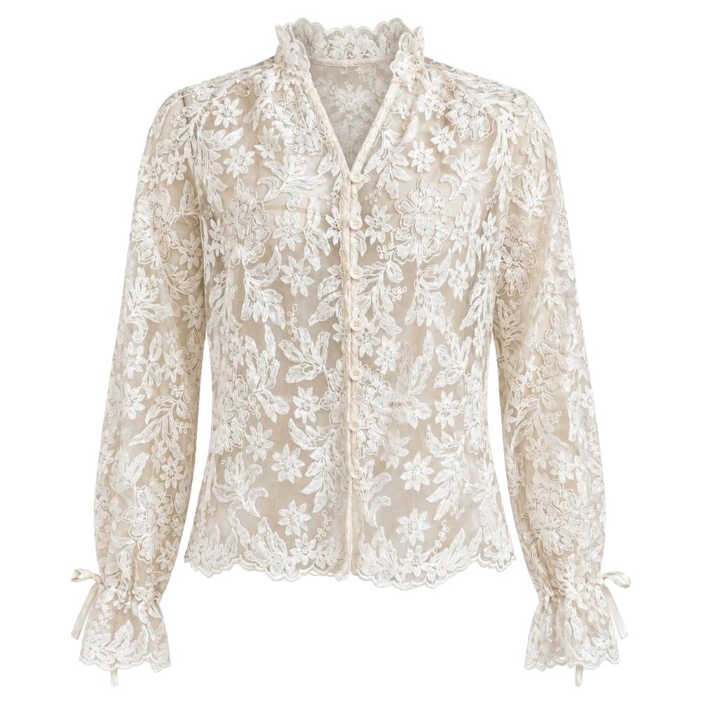 Hollow Out Lace Printed Shirt Slim Fit See Through Mesh Shirt New Women Shirt Tops Summer
