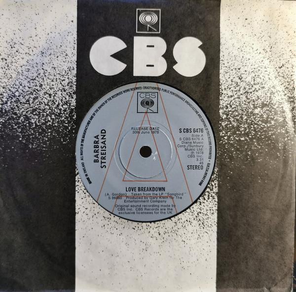 

7inch Record BARBRA STREISAND - Love Breakdown SCBS6476PROMO CBS 1978 UK Pop Used