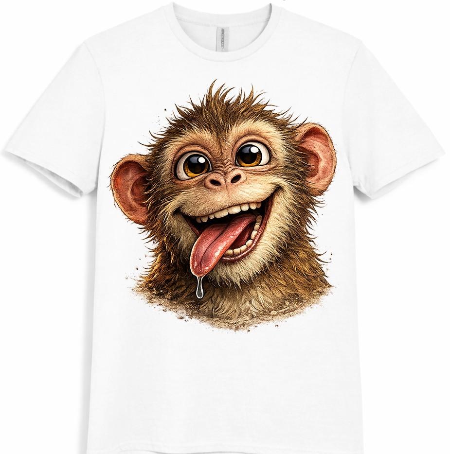 Lustiges Affen T-Shirt Verspieltes Lachendes Tier Grafik T-Shirt Lässiges Spaß Geschenk Oberteil