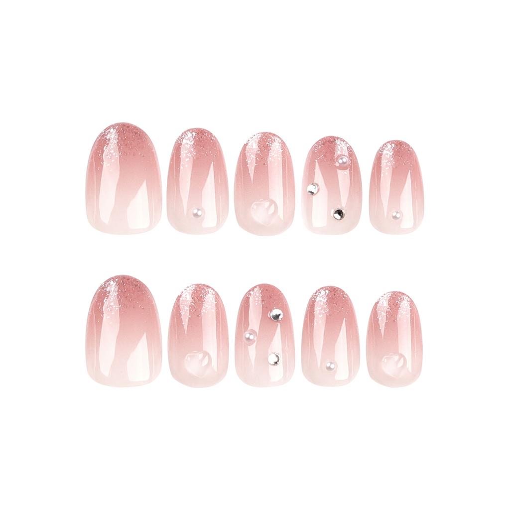 24 Pieces Blush Gradual Change Pure Want Manicure Fake Nails Small Red Book French Glitter Wearing Nail Wearing Nail