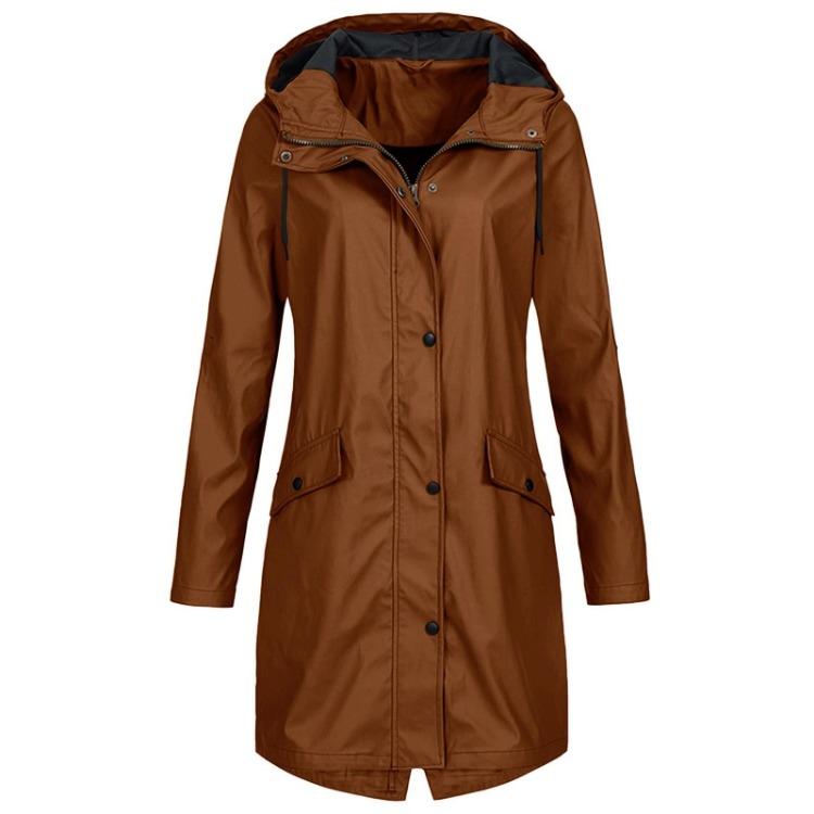 Waterproof Hooded Raincoat Windproof Women Outdoor Rain Jacket Solid Stripe Plus Size Medium Long S кофейный