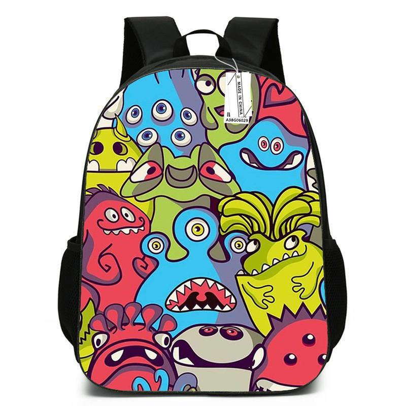Zaino Scolastico per Bambini Ragazzi Ragazze - Carino Design Mostro Cartone Animato Tessuto Oxford Leggero Spallacci Imbottiti Traspiranti Grado