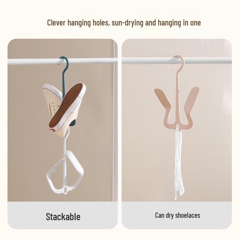 Wall-Mounted Shoe Rack with Double Hooks – Creative Outdoor Shoe Drying Solution