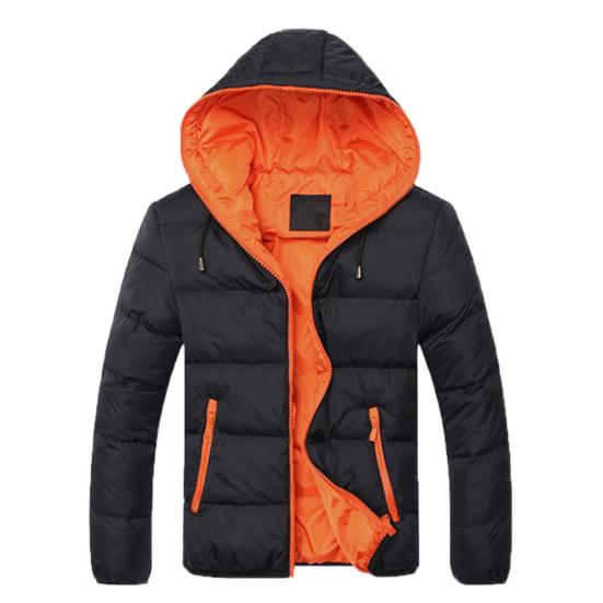 Autumn Winter Men Color Block Zipper Warm Cotton Coat Casual Hooded Down Jacket